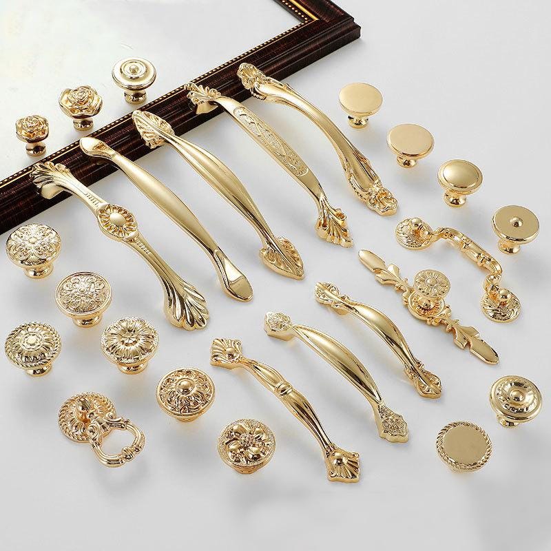Antique Vintage Drawer Pull Knob Handle Gold Plated Brass Hardware For Unique Handmade Furniture Home Decor Kitchen Bathroom Cabinet Dresser