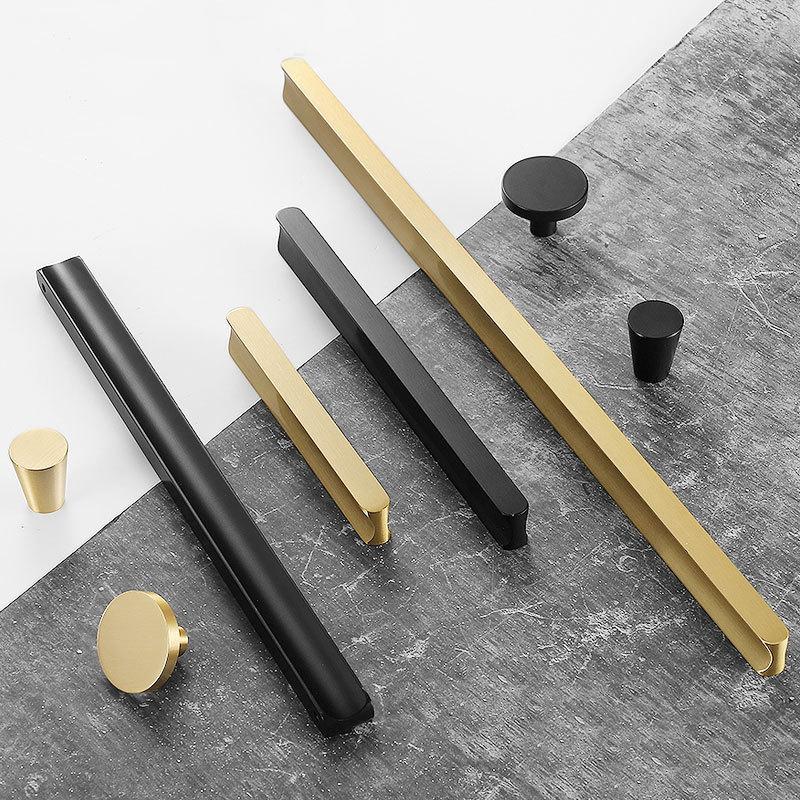 Modern Drawer Pulls Knobs Handles Black Brushed Solid Brass Wardrobe Cupboard Kitchen Cabinet Door Furniture Decor Hardware Wholesale Bulk