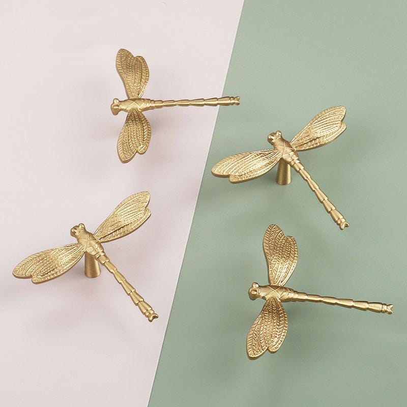 Solid Brass Dragonfly Kitchen Knob Handles 65x77mm 2 1/2" x 3" Cabinet Drawer Door Furniture Gold Antique Wholesale Bulk