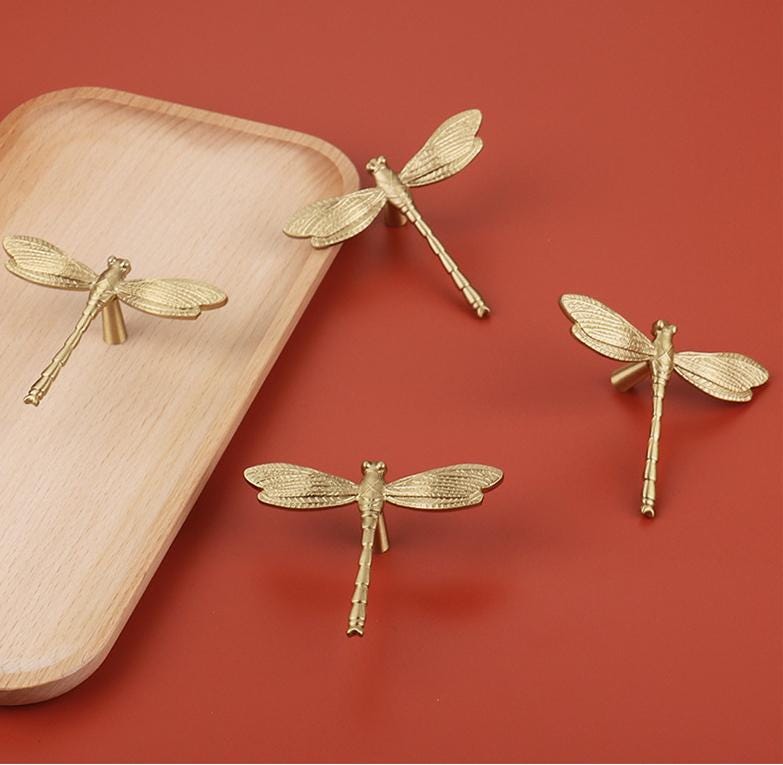 Solid Brass Dragonfly Kitchen Knob Handles 65x77mm 2 1/2" x 3" Cabinet Drawer Door Furniture Gold Antique Wholesale Bulk