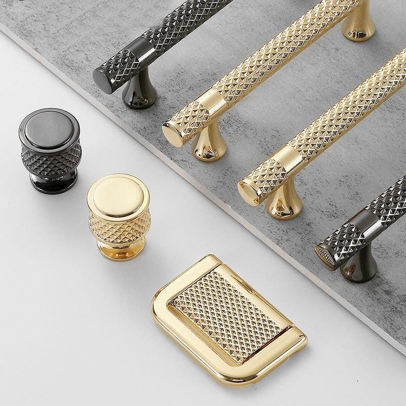 Solid Brass Knurled Cabinet Cup Pulls - Gold Finish for Wardrobes - Gray/Rectangle 85mm / 1pc