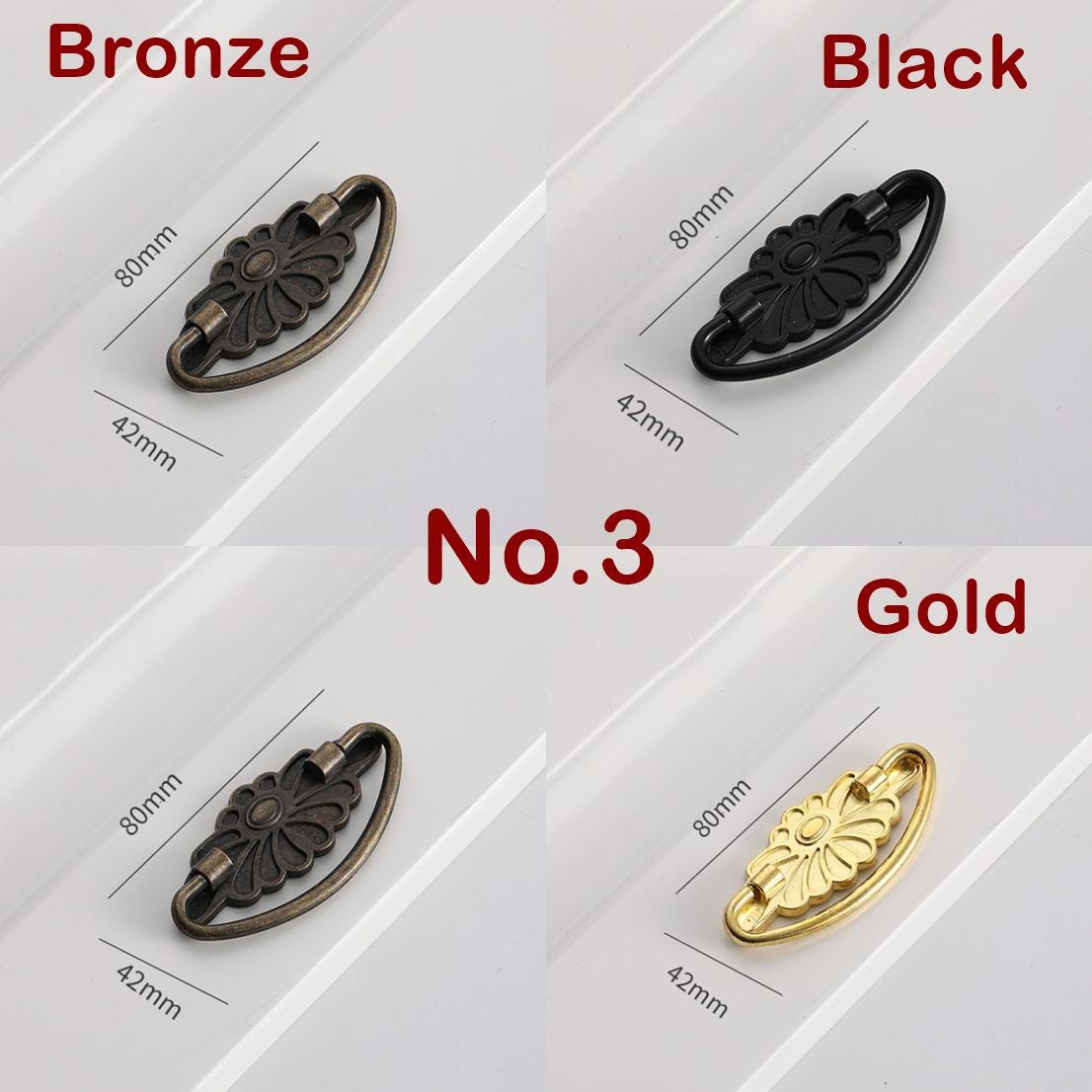 Alloy Floral Door Knocker Ring Pulls - Black Finish for Wardrobes - No.1 Black / 10pcs