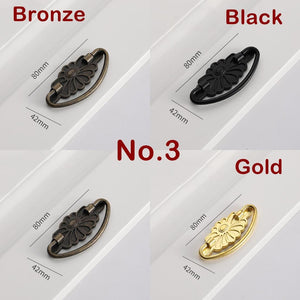 Alloy Floral Door Knocker Ring Pulls - Black Finish for Wardrobes - No.1 Black / 10pcs