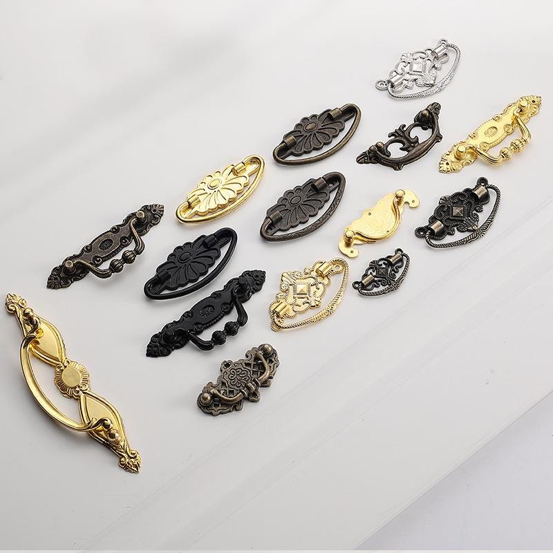 Ancient Antique Bronze/Brass Gold Tone Head Drop Ring Drawer Pull Handle Knob Furniture Decorative Door Cabinet Chinese Decor Knocker