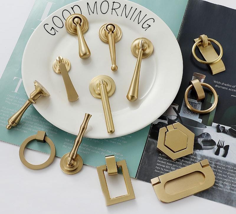 Vintage Solid Brass Cabinet Handles Classic Art Deco Drawer Pulls for Kitchen Wardrobe Dresser in Elegant Antique Modern Interior Design