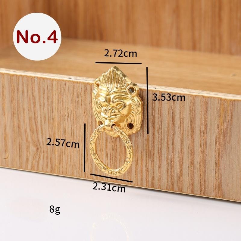 Ancient Antique Bronze/Brass Tone Brass Head Drop Ring Drawer Pull Handle Knob Furniture Decorative Door Cabinet Chinese Decor Knocker