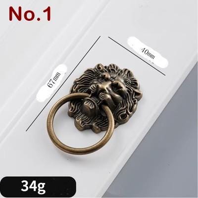 Ancient Antique Bronze/Brass Tone Brass Head Drop Ring Drawer Pull Handle Knob Furniture Decorative Door Cabinet Chinese Decor Knocker