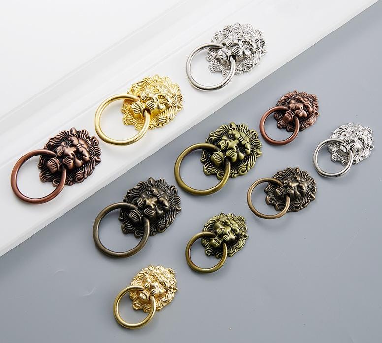 Alloy Floral Door Knocker Ring Pulls - Antique Bronze Finish - No.1 Gold / 10pcs