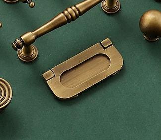 Aged Solid Brass Flush Ring Hidden Pull Handle for Cupboard Drawer Wardrobe 35 75 mm 1 3/8" 3" Invisible Kitchen Cabinet Hardware Bulk