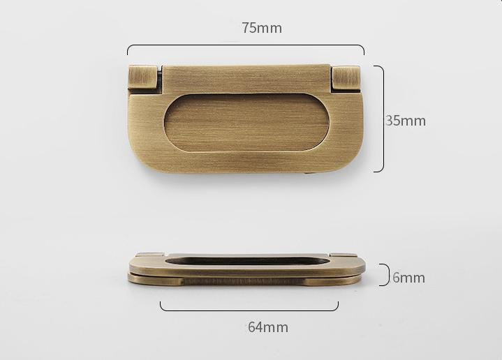 Aged Solid Brass Flush Ring Hidden Pull Handle for Cupboard Drawer Wardrobe 35 75 mm 1 3/8" 3" Invisible Kitchen Cabinet Hardware Bulk