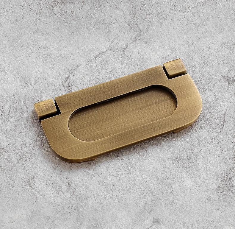Aged Solid Brass Flush Ring Hidden Pull Handle for Cupboard Drawer Wardrobe 35 75 mm 1 3/8" 3" Invisible Kitchen Cabinet Hardware Bulk