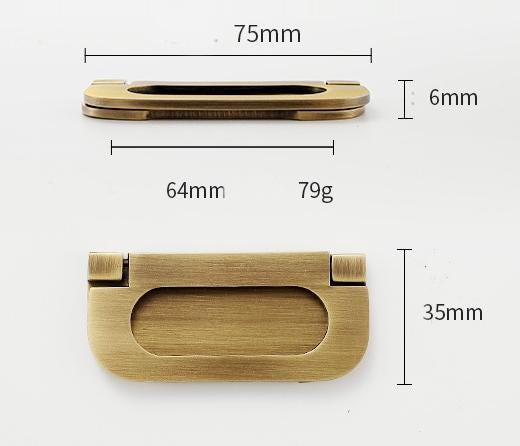 Aged Solid Brass Flush Ring Hidden Pull Handle for Cupboard Drawer Wardrobe 35 75 mm 1 3/8" 3" Invisible Kitchen Cabinet Hardware Bulk