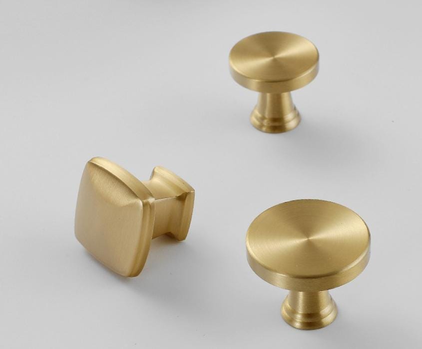 Brushed Solid Brass Drawer Knob 23 26 mm 7/8" 1" Brass Color Kitchen Door Drawer Pull Furniture Hardware Wholesale