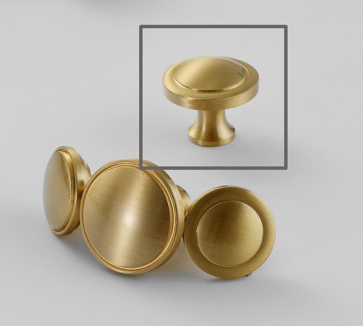 Brushed Solid Brass Drawer Knob 24 27 mm 1" 1" Brass Color Kitchen Door Drawer Pull Furniture Hardware Wholesale