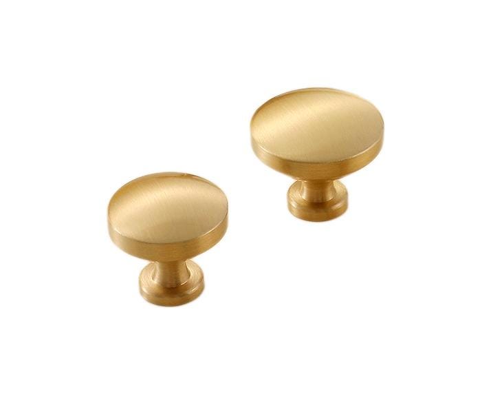 Brushed Solid Brass Drawer Knob 26 27 mm 1" 1" Brass Color Kitchen Door Drawer Pull Furniture Hardware Wholesale