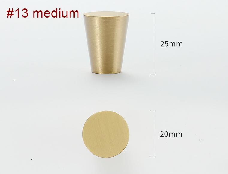 Brushed Solid Brass Drawer Knob 17 25 27 mm 3/4" 1" 1" Brass Color Kitchen Door Drawer Pull Furniture Hardware Wholesale