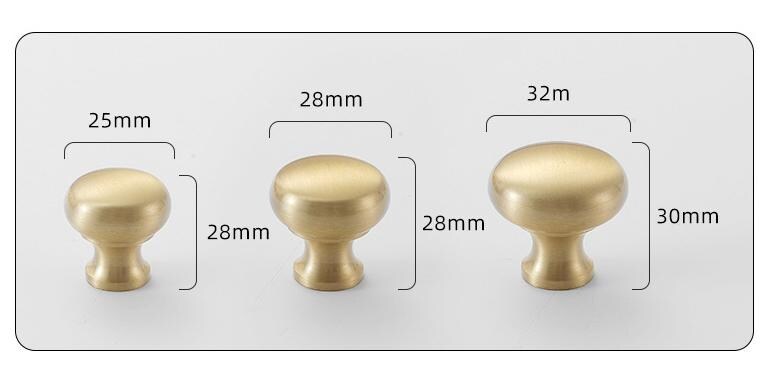 Solid Brass Round Drawer Knob 25 28 32 mm 1" 1 1/8" 1 1/4" Brass Gold Silver Color Kitchen Door Drawer Pull Furniture Hardware Wholesale