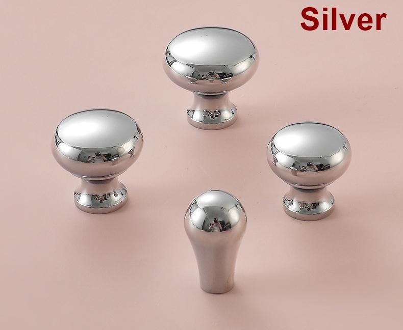 Solid Brass Round Cabinet Pulls & Knobs - Silver Finish Hardware - #2 Silver (large) / 1pc