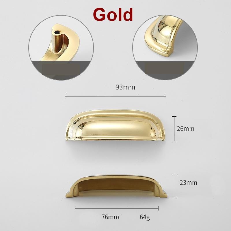Solid Brass Center to Center Cup Drawer Bin Pull 26 93 mm 1 4 Inches Brass Gold Silver Color Kitchen Door Furniture Hardware Wholesale Bulk