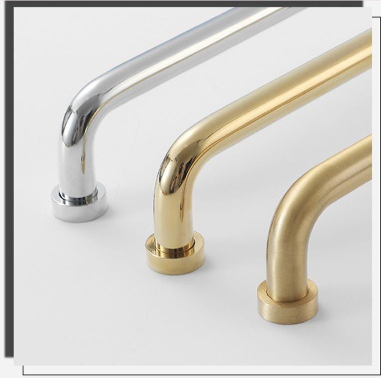 Solid Brass Cabinet Pulls & Knobs - Silver Finish for Wardrobes - #4 Gold 128mm / 1pc