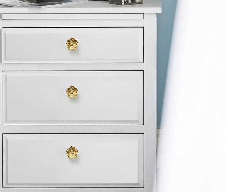 Solid Brass Flower Drawer Knob 20 38 mm 3/4" 1 1/2" Brass Color Kitchen Door Drawer Pull Furniture Hardware Wholesale
