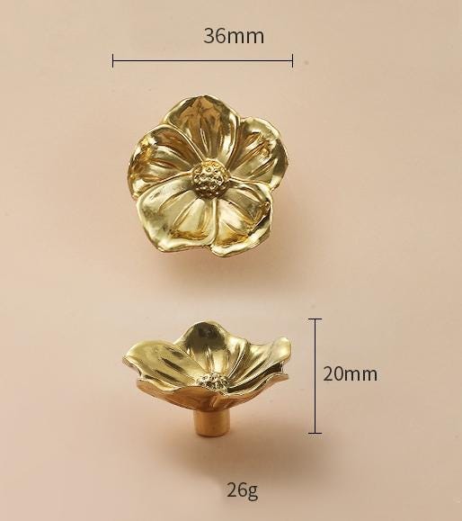 Solid Brass Flower Drawer Knob 20 36 mm 3/4" 1 3/8" Brass Color Kitchen Door Drawer Pull Furniture Hardware Wholesale