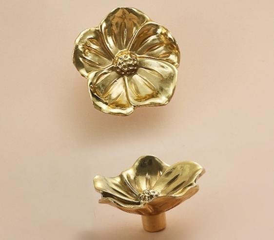 Solid Brass Flower Drawer Knob 20 36 mm 3/4" 1 3/8" Brass Color Kitchen Door Drawer Pull Furniture Hardware Wholesale