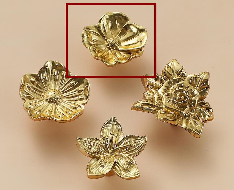 Solid Brass Flower Drawer Knob 20 36 mm 3/4" 1 3/8" Brass Color Kitchen Door Drawer Pull Furniture Hardware Wholesale