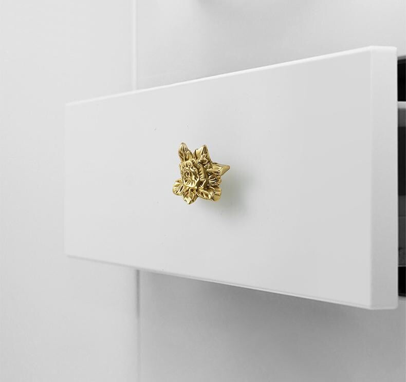 Solid Brass Flower Drawer Knob 25 45 mm 1" 1 3/4" Brass Color Kitchen Door Drawer Pull Furniture Hardware Wholesale