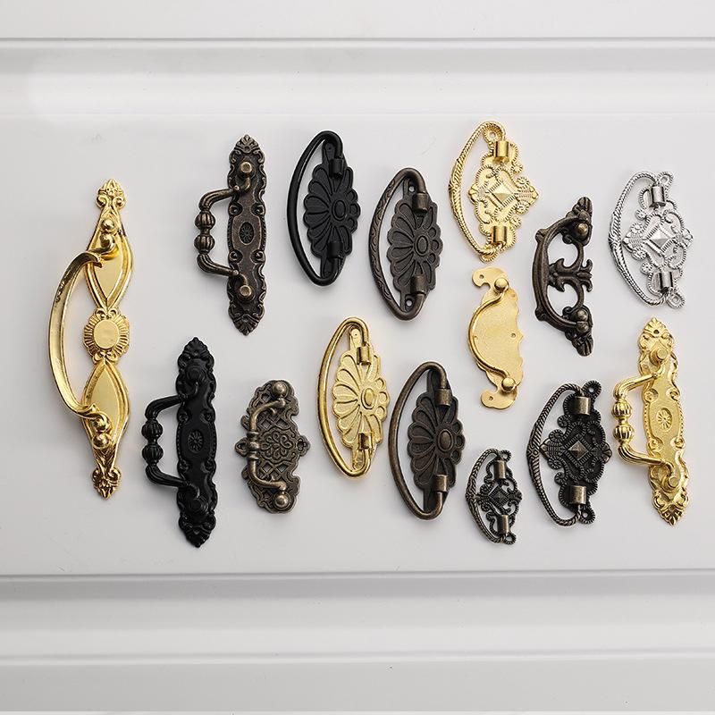 Ancient Antique Bronze/Brass Gold Tone Head Drop Ring Drawer Pull Handle Knob Furniture Decorative Door Cabinet Chinese Decor Knocker