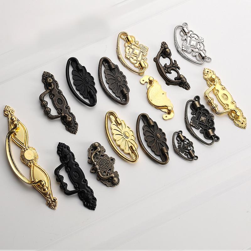 Ancient Antique Bronze/Brass Gold Tone Head Drop Ring Drawer Pull Handle Knob Furniture Decorative Door Cabinet Chinese Decor Knocker
