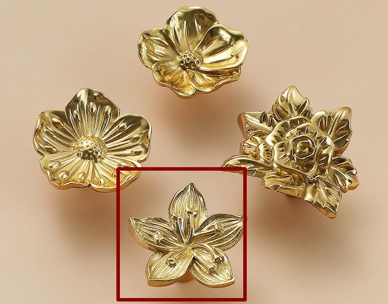 Solid Brass Flower Drawer Knob 18 40 mm 3/4" 1 5/8" Brass Color Kitchen Door Drawer Pull Furniture Hardware Wholesale