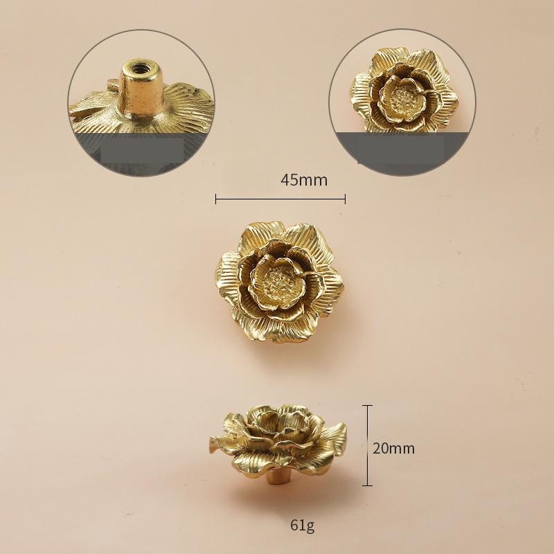 Solid Brass Flower Rose Drawer Knob 33 45 mm 1 1/4" 1 3/4" Brass Color Kitchen Door Drawer Pull Furniture Hardware Wholesale