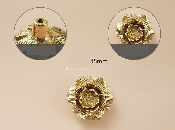 Solid Brass Flower Rose Drawer Knob 33 45 mm 1 1/4" 1 3/4" Brass Color Kitchen Door Drawer Pull Furniture Hardware Wholesale