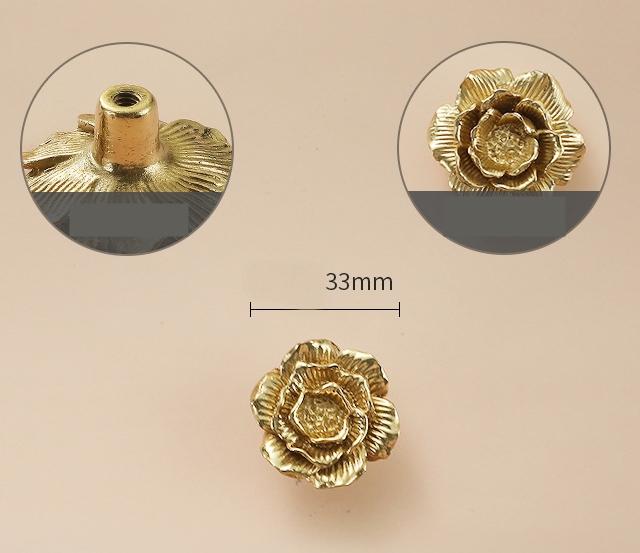 Solid Brass Flower Rose Drawer Knob 33 45 mm 1 1/4" 1 3/4" Brass Color Kitchen Door Drawer Pull Furniture Hardware Wholesale