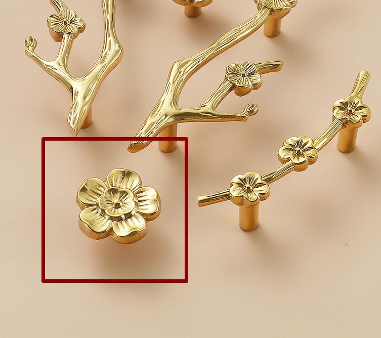 Solid Brass Flower Drawer Knob 23 34 mm 7/8" 1 3/8" Brass Color Kitchen Door Drawer Pull Furniture Hardware Wholesale