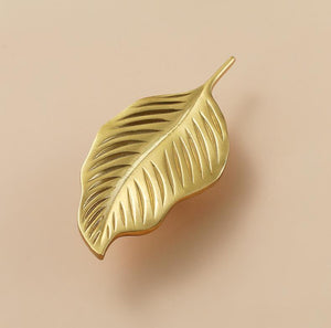 Solid Brass Leaf Cabinet Pulls & Knobs - Gold Finish for Cabinets - #8 / 1pc
