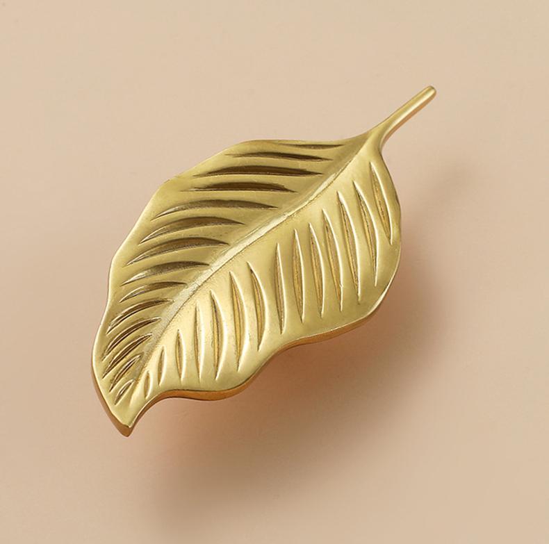 Solid Brass Leaf Cabinet Pulls & Knobs - Gold Finish for Cabinets - view 4