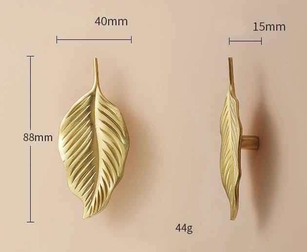 Solid Brass Leaf Cabinet Pulls & Knobs - Gold Finish for Cabinets - view 5