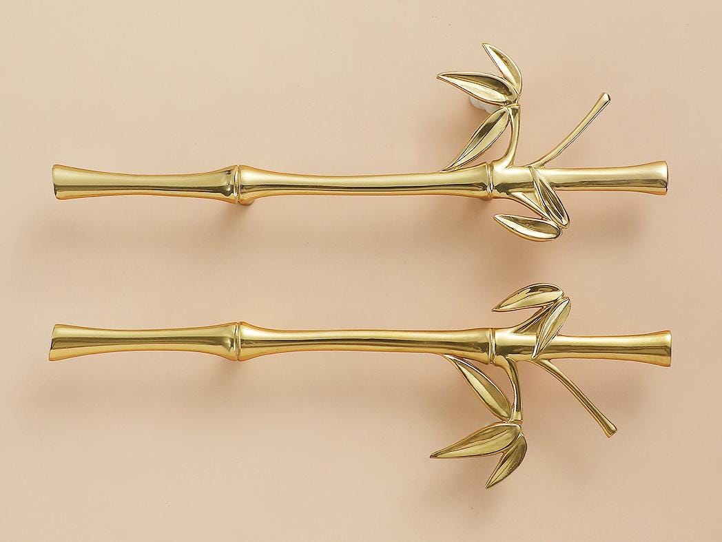 Solid Brass Bamboo Branch Drawer Knob 79 230mm 3" 9" Brass Color Kitchen Door Drawer Pull Furniture Hardware Wholesale