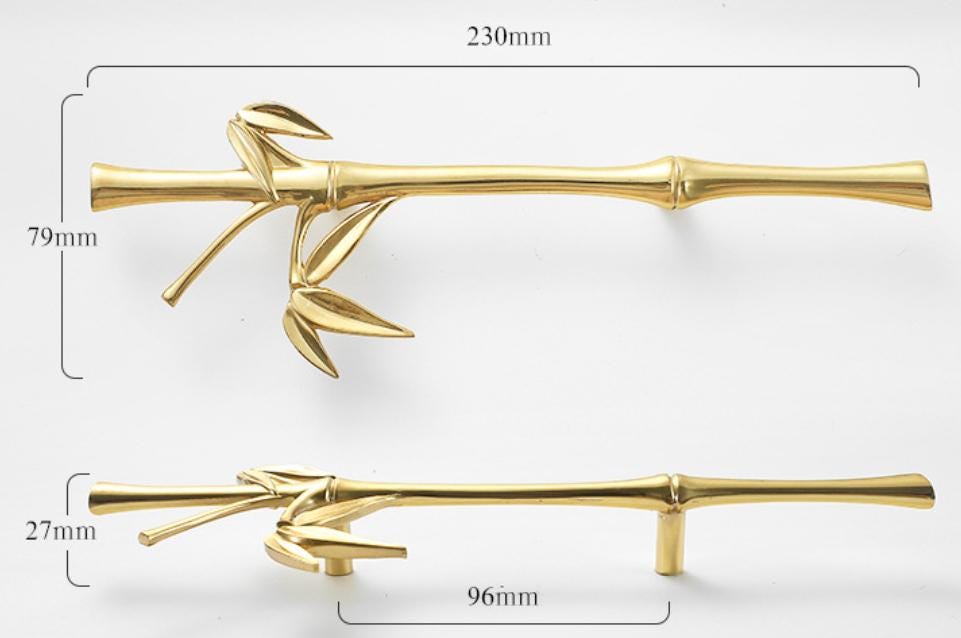 Solid Brass Bamboo Branch Drawer Knob 79 230mm 3" 9" Brass Color Kitchen Door Drawer Pull Furniture Hardware Wholesale