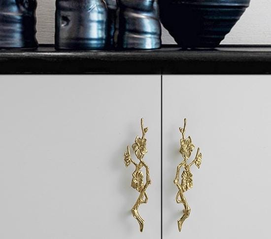 Solid Brass Flowering Branch Drawer Knob 45 176mm 1 3/4" 7" Brass Color Kitchen Door Drawer Pull Furniture Hardware Wholesale