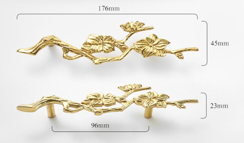 Solid Brass Flowering Branch Drawer Knob 45 176mm 1 3/4" 7" Brass Color Kitchen Door Drawer Pull Furniture Hardware Wholesale