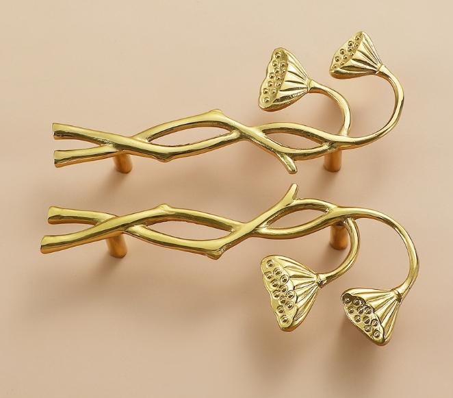 Solid Brass Flowering Branch Drawer Knob 65 155mm 2" 6" Brass Color Kitchen Door Drawer Pull Furniture Hardware Wholesale