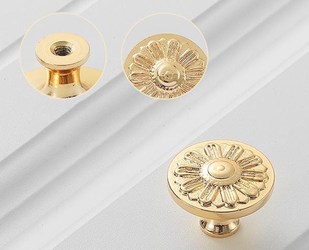 Solid Brass Flower Drawer Knob 24 32 mm 1" 1 1/4" Gold Color Kitchen Door Drawer Pull Furniture Hardware Wholesale