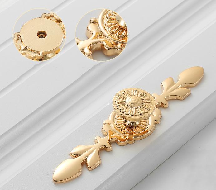 Solid Brass Flower With Leaves Drawer Knob 121 170 mm 5" 7" Gold Color Kitchen Door Drawer Pull Furniture Hardware Wholesale