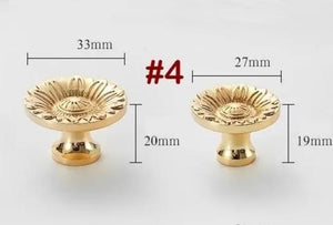Solid Brass Floral Cabinet Pulls & Knobs - Gold Finish for Cabinets - #4 33mm / 1pc