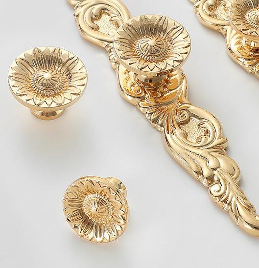 Solid Brass Flower Drawer Knob 27 33 mm 1" 1 1/4" Gold Color Kitchen Door Drawer Pull Furniture Hardware Wholesale
