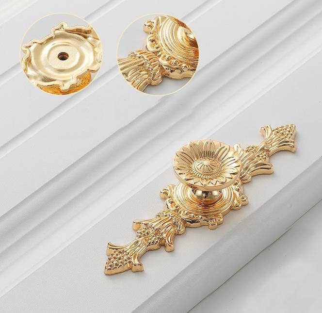 Solid Brass Flower With Leaves Drawer Knob 23/25 140 mm 1" 6" Gold Color Kitchen Door Drawer Pull Furniture Hardware Wholesale