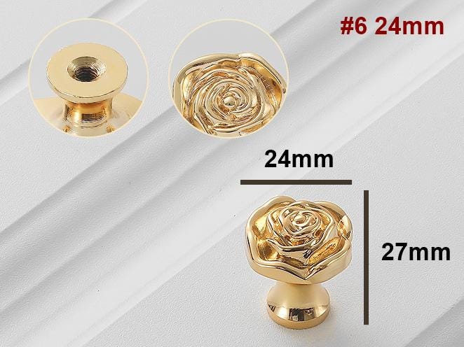 Solid Brass Flower Drawer Knob 24 31 mm 1" 1 1/4" Gold Color Kitchen Door Drawer Pull Furniture Hardware Wholesale